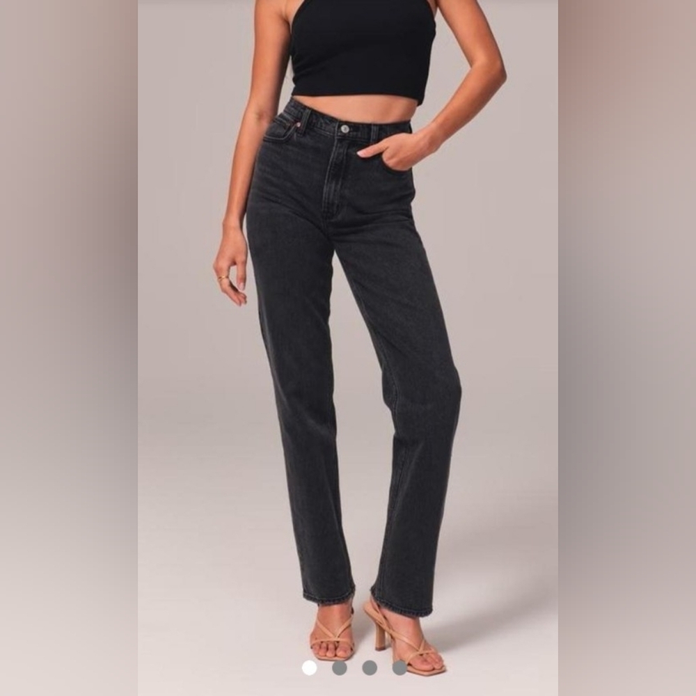 Abercrombie & Fitch Washed Black 90's Straight Leg Ultra High Rise Jeans 6 Short